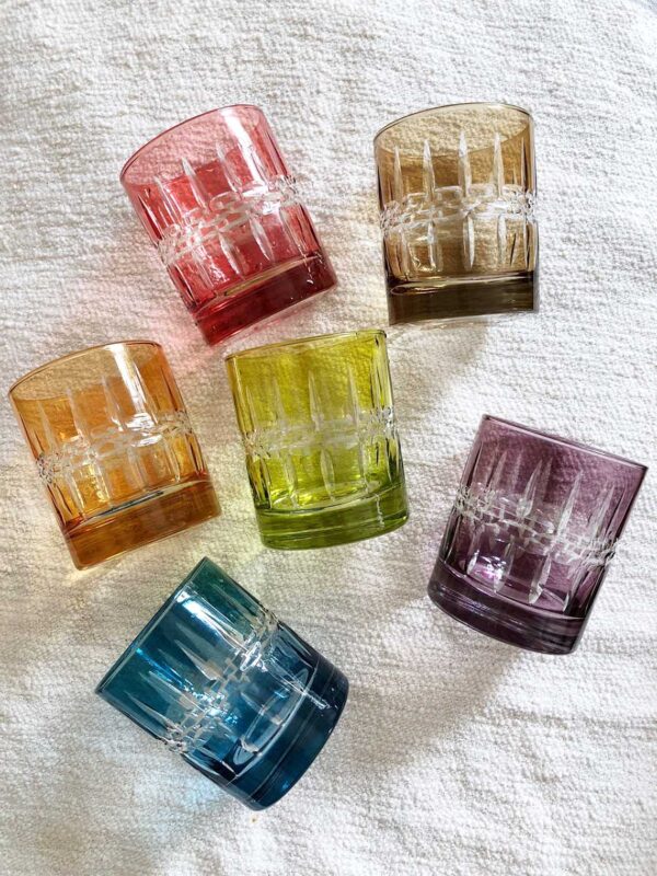 Set of 6 Tumbler Glasses Carved Crystal Colors - Scents & Feel