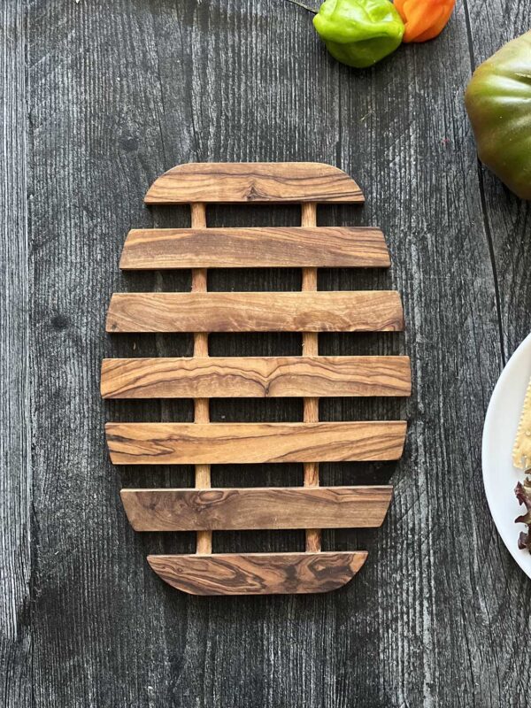 Olive wood oval trivet