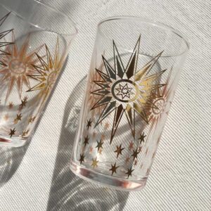 Set of 6 Moroccan Tea Glasses Star Gold Design