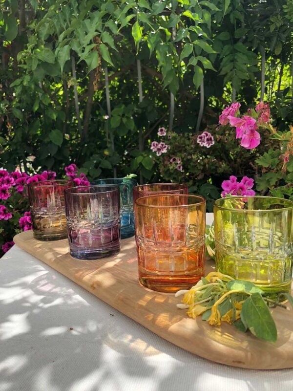 Set of 6 Tumbler Glasses Carved Crystal Colors - Scents & Feel