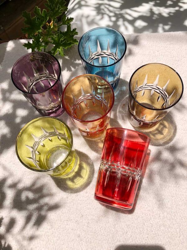 Set of 6 Tumbler Glasses Carved Crystal Colors - Scents & Feel