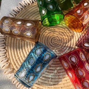 Set of 6 Moroccan tea glasses Assorted Colors Gold Tears
