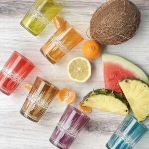 Set of 6 Tea Glasses Colored Carved Crystal