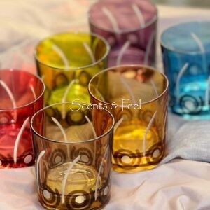 Set of 6 Tumbler Colored Glasses Carved Art Deco