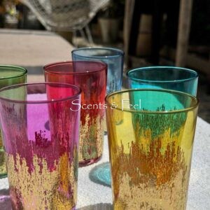 Set of 6 Moroccan Tea Glasses Colored Flame  design