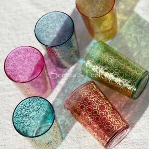 Set of 6 Moroccan Tea Glasses Colored Mosaic