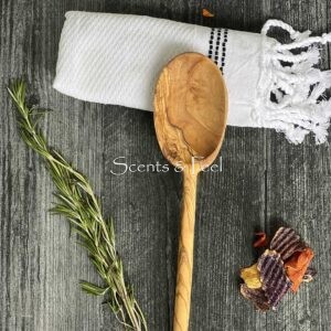 Olive Wood Carved Oval Spoon 12"