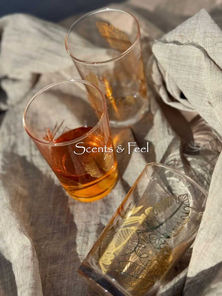 Set of 6 Tea Glasses Gold Large Leaf – Scents & Feel