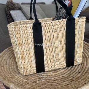 Small Straw Beach Basket With Black Straps