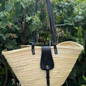 French Market Beach Basket With Black Leather