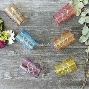 Set of 6 Tea Glasses Carved Zig Zag Colored