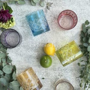 Set of 6 Drinking Glasses Carved Zig Zag Colored