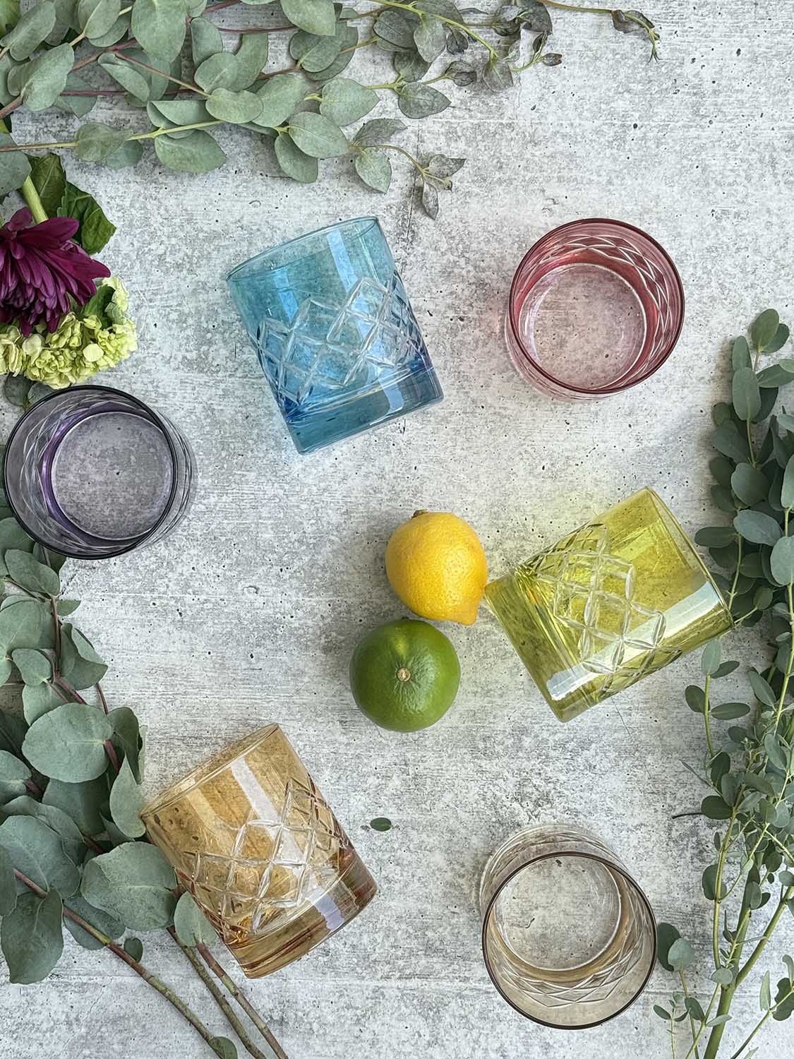 Set of 6 Drinking Glasses Carved Zig Zag Colored – Scents & Feel