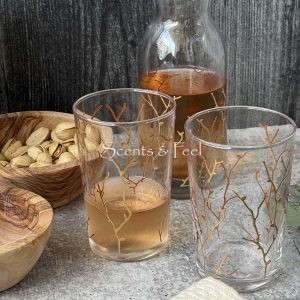 Set of Moroccan 6 Tea Glasses Gold Coral