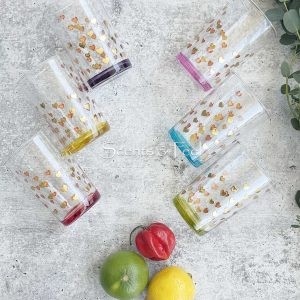 Set of 6 Moroccan Tea Glasses Little Hearts Colored bottom