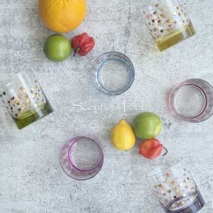 Set of 6 Drinking Glasses Little Hearts Colored bottom