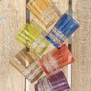 Set of 6 Tea Glasses Carved Aurora Colored