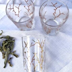 Set of Moroccan 6 Tea Glasses Gold Coral