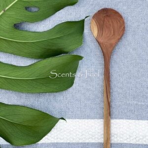 Olive Wood  Round Spoon Thin Handle 12"