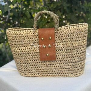 Straw Tote with Leather details and Gold Studs