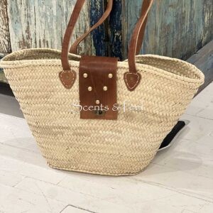 French Market  Basket with Leather Closure and Gold Studs