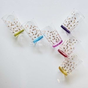 Set of 6 Moroccan Tea Glasses Gold Little Stars Colors