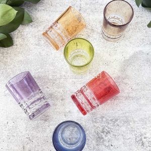 Set of 6 Tea Glasses Carved Aurora Colored