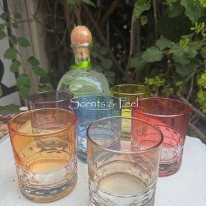 Set of 6 Drinking Glasses Carved Aurora Colored