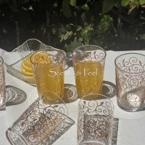 Set of 6 Moroccan Tea Glasses Gold Branch