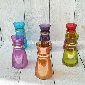 Set of 6 Colored Small Carafes with a gold rim