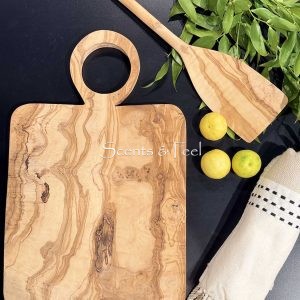 Olive wood cheese rectangular board with Round Handle 13x 8"